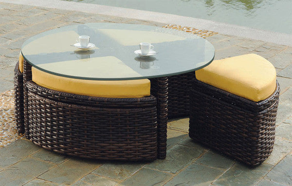 Wicker coffee table with deals stools underneath