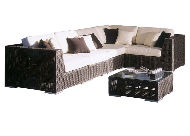 Hospitality Rattan Soho Wicker 6 Piece Corner Sectional Sofa Set