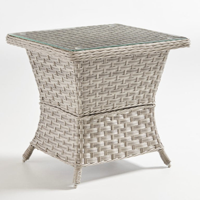 South Sea Rattan Mayfair Wicker Outdoor End Table with Glass Top