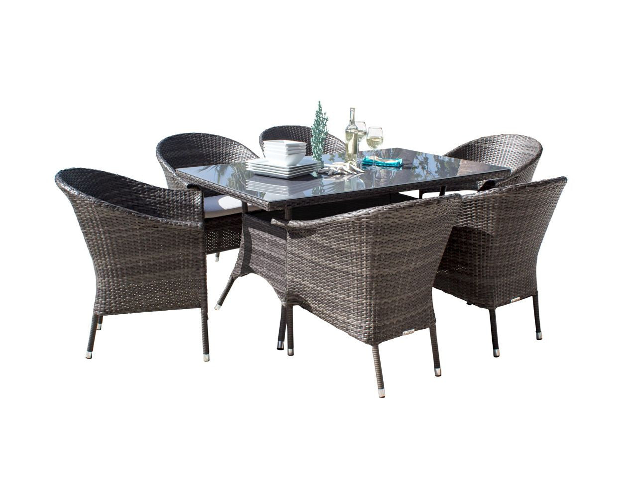 Hospitality Rattan Ultra 7 PC Armchair Dining Set with Cushions