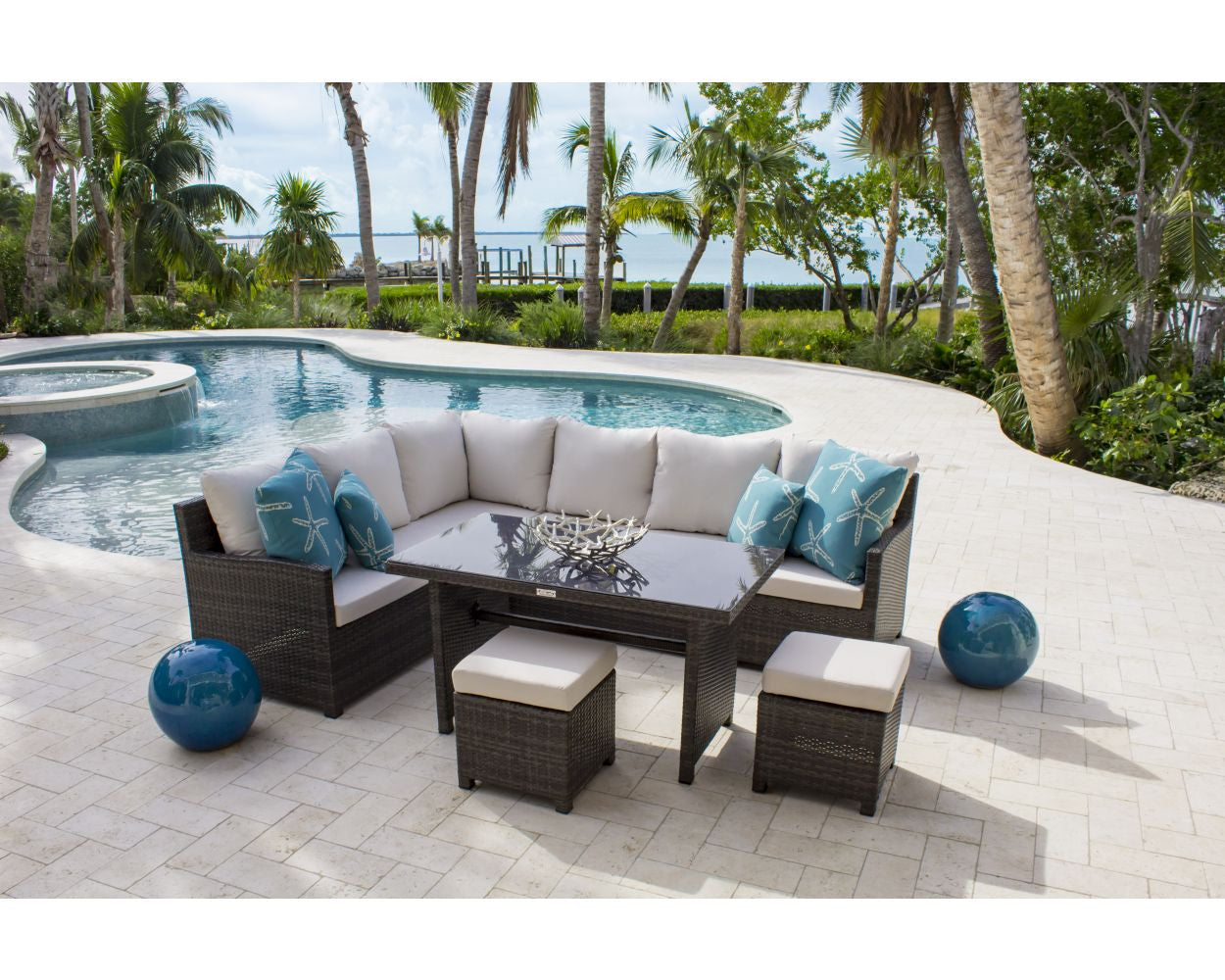 Hospitality Rattan Ultra 5 PC Sectional Aluminum Woven Dining Set with Cushions