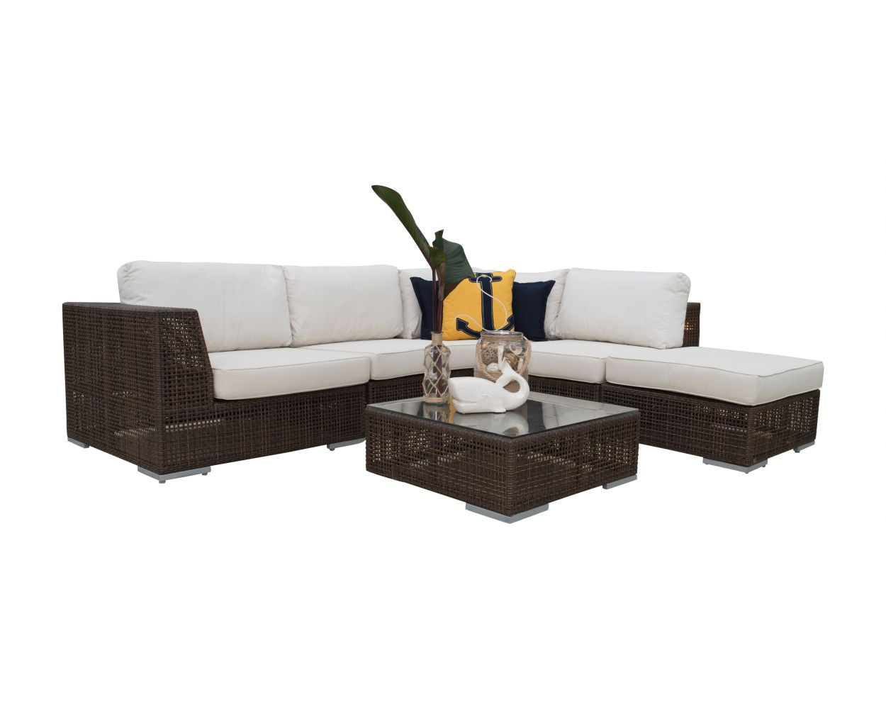 Hospitality Rattan Soho 6 PC Sectional Set Deep Seating Group Sunbrella Canvas Natural