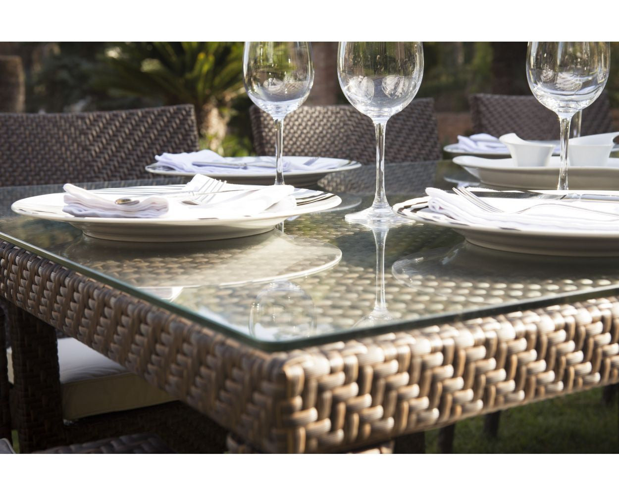 Hospitality Rattan Soho Large Rectangular Dining Table with Glass