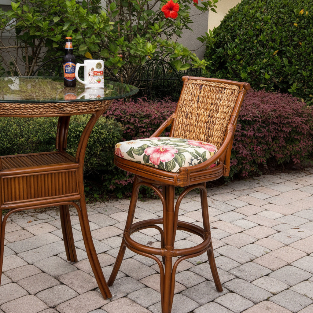 Alexander & Sheridan Balboa 24" Rattan Indoor Bar Stool with Cushion