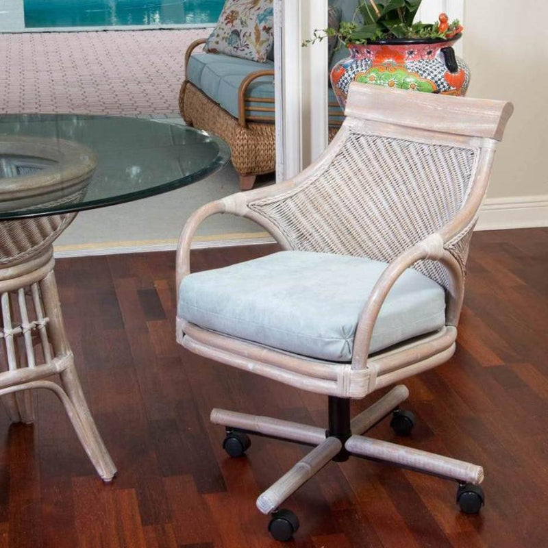 Alexander & Sheridan Bermuda Natural Rattan Indoor Tilt Swivel Caster Dining Chair with Cushion