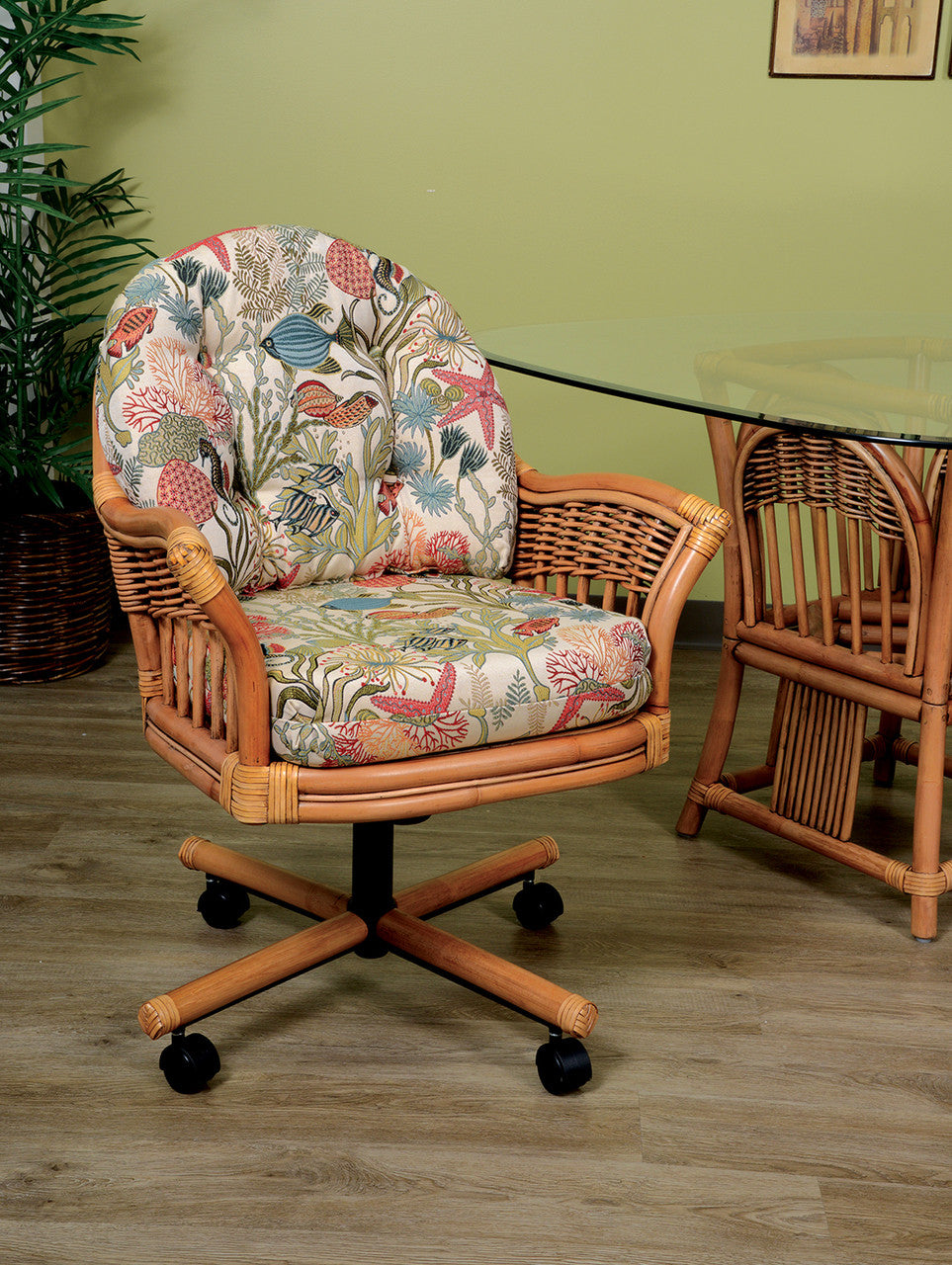 Alexander & Sheridan Bridgeport Rattan Indoor Tilt Swivel Caster Dining Chair
