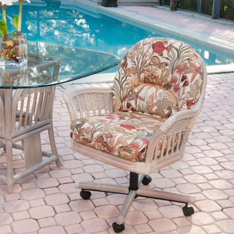 Alexander & Sheridan Bridgeport Natural Rattan Indoor Tilt Swivel Caster Dining Chair with Cushion