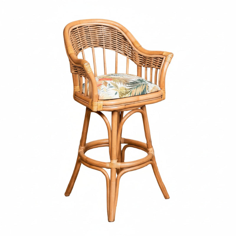 Alexander & Sheridan Bridgeport Natural Rattan Indoor 30" Bar Stool with Cushion