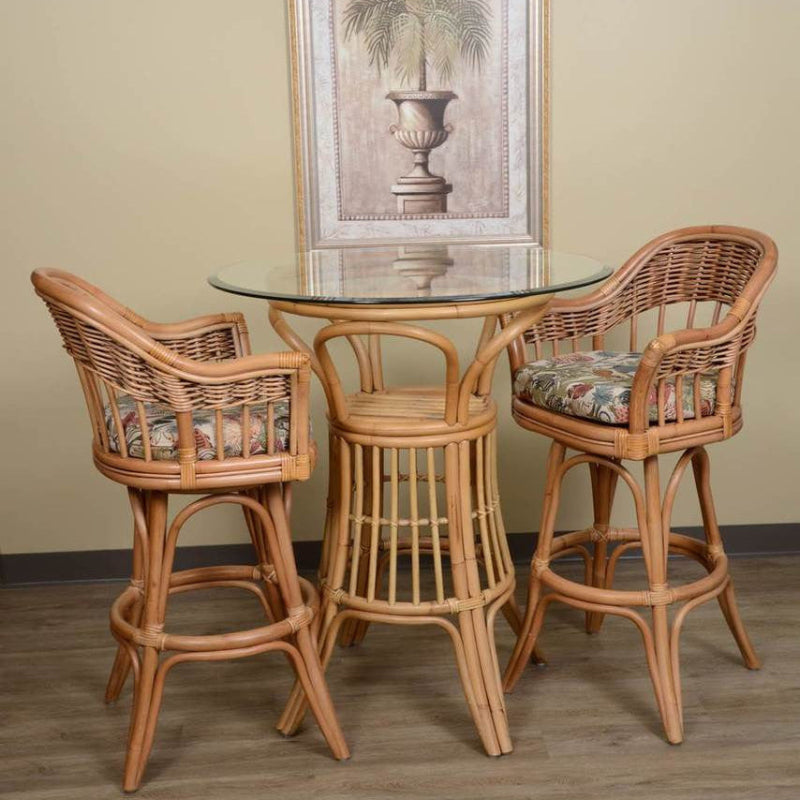 Alexander & Sheridan Bridgeport Natural Rattan Indoor 2-Person Pub Set with Cushions