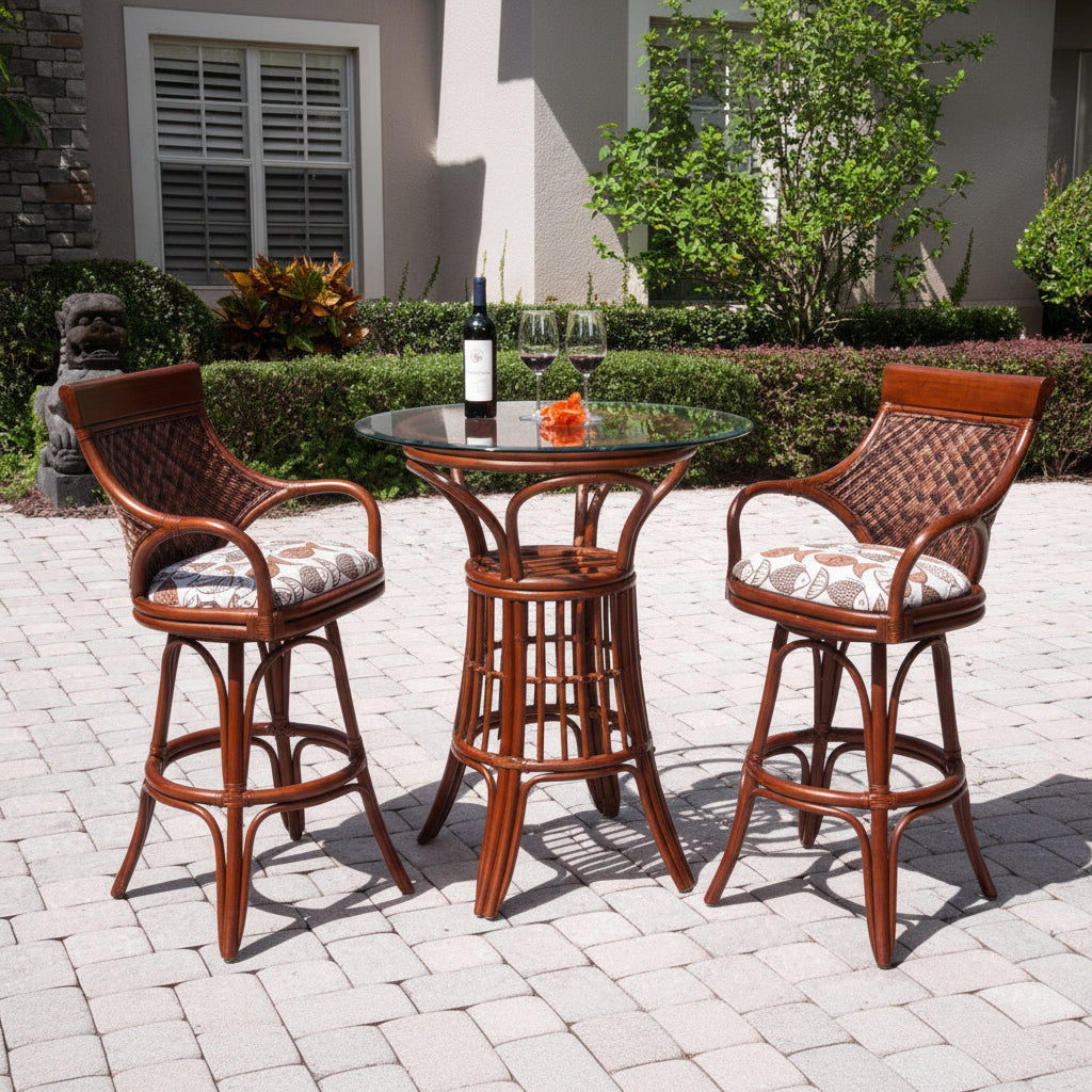 Alexander & Sheridan Bermuda Natural Rattan Indoor 2-Person Pub Set with Cushions