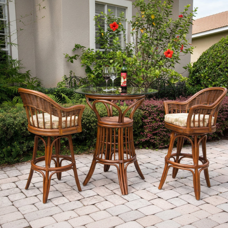 Alexander & Sheridan Bridgeport Natural Rattan Indoor 2-Person Pub Set with Cushions