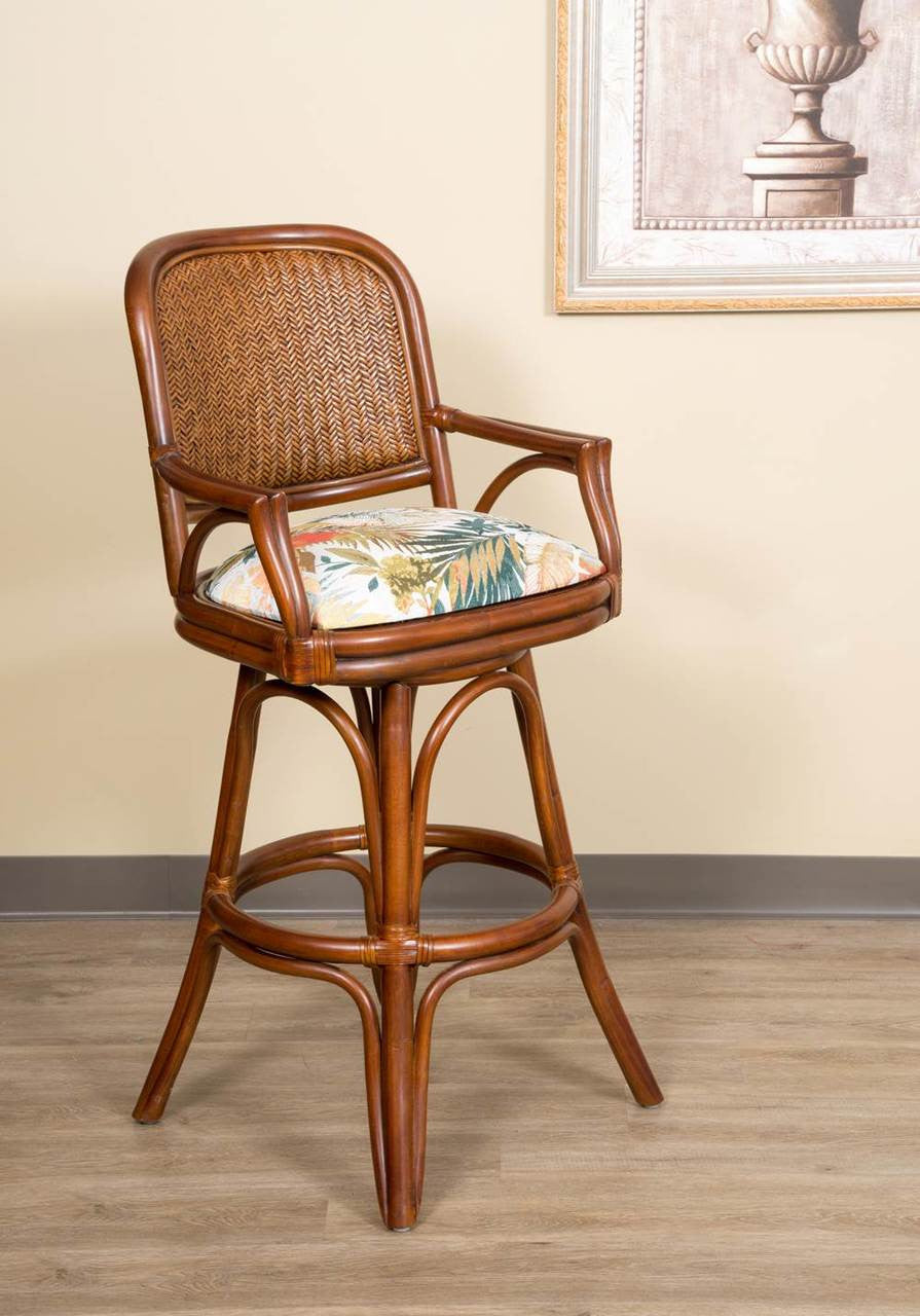 Alexander & Sheridan Cayman 30" Rattan Indoor Bar Stool With Arms