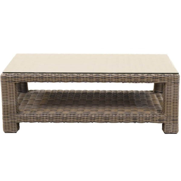 Forever Patio Horizon Wicker Wedge Rectangle Coffee Table With Bottom Shelf