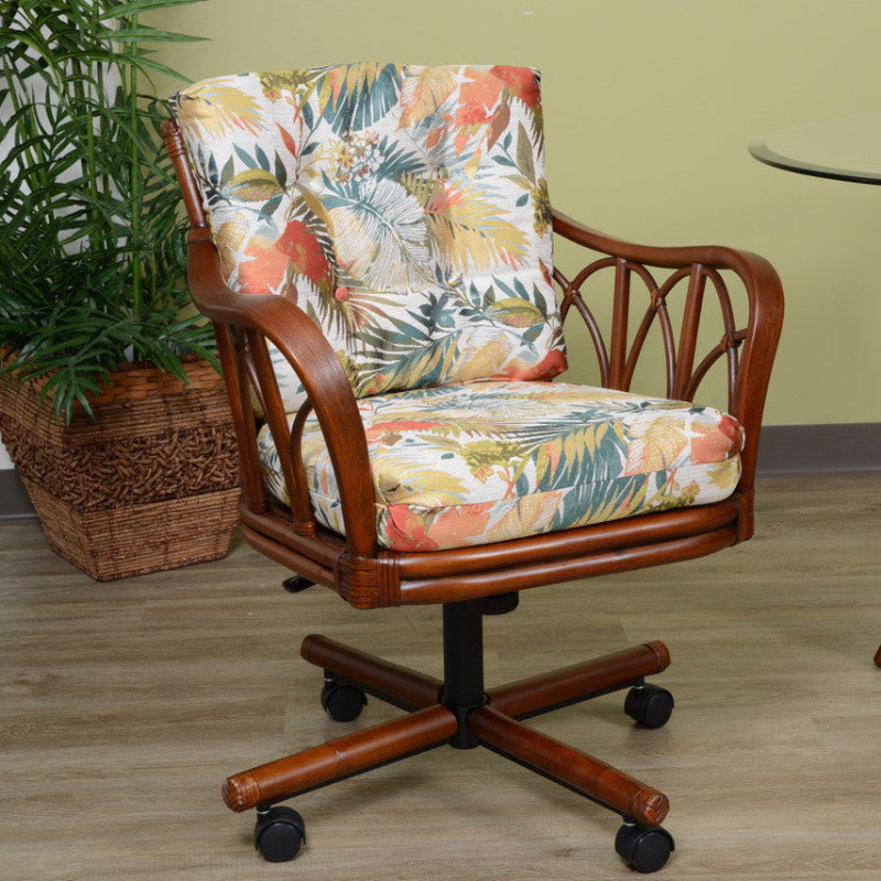 Alexander & Sheridan Cuba Rattan Indoor Tilt Swivel Caster Dining Chair with Cushion
