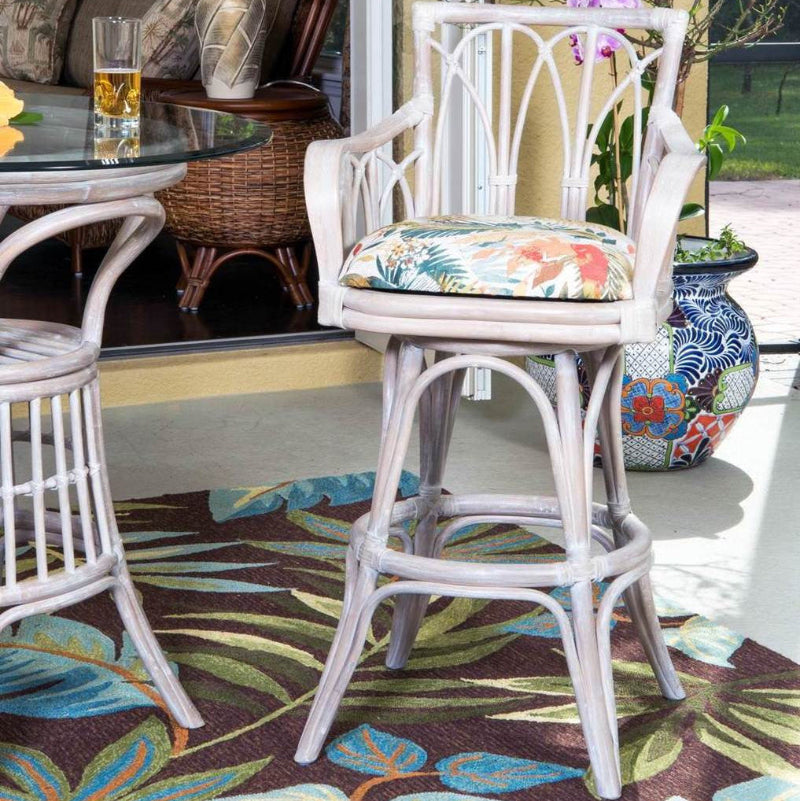 Alexander & Sheridan Cuba 30" Rattan Indoor Bar Stool with Arms and Cushion