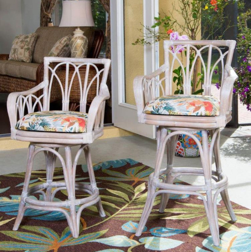 Alexander & Sheridan Cuba 24" Rattan Indoor Bar Stool with Arms and Cushion