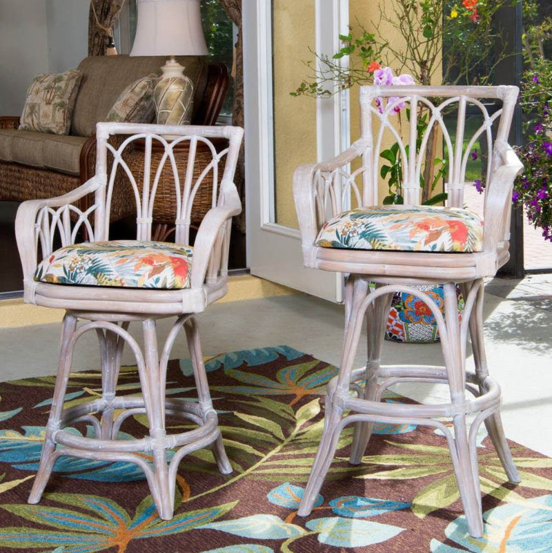 Alexander & Sheridan Cuba 30" Rattan Indoor Bar Stool with Arms and Cushion