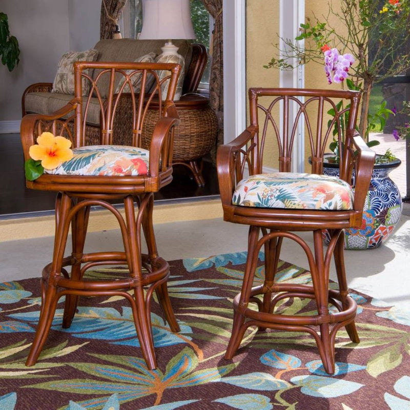 Alexander & Sheridan Cuba Rattan Indoor 2-Person Armless Pub Set with Cushions