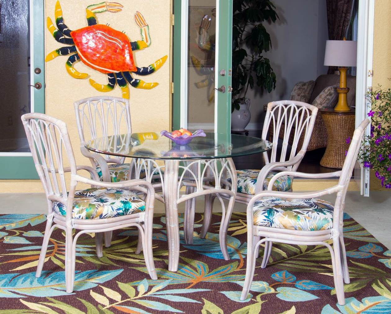 Alexander & Sheridan Cuba Rattan Indoor 5 Piece Dining Set With Dining Arm Chairs