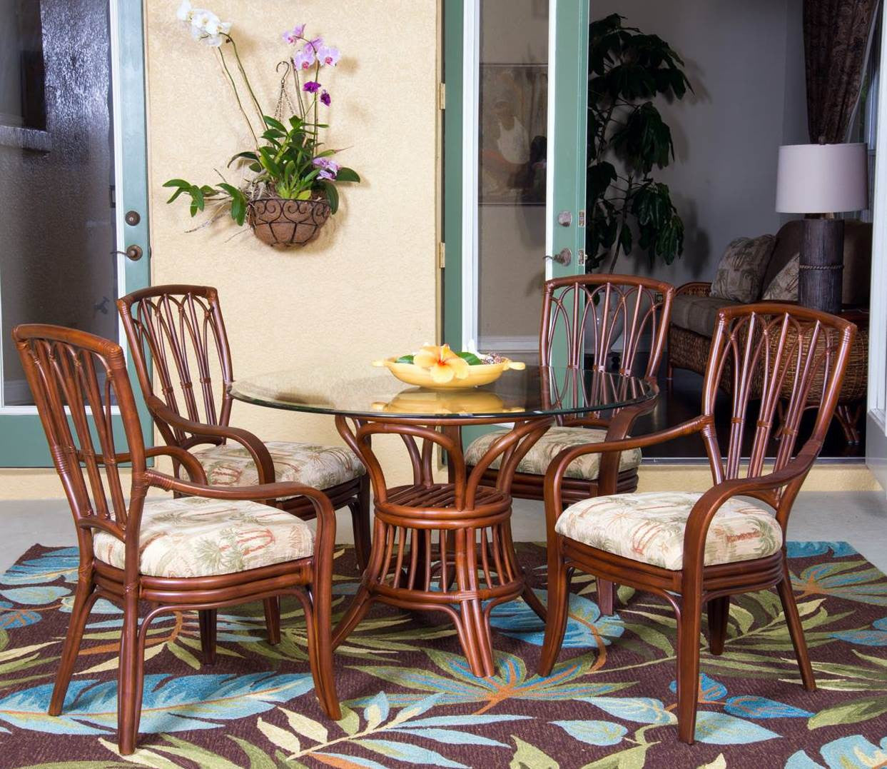 Alexander & Sheridan Cuba Rattan Indoor 5 Piece Dining Set With Dining Arm Chairs