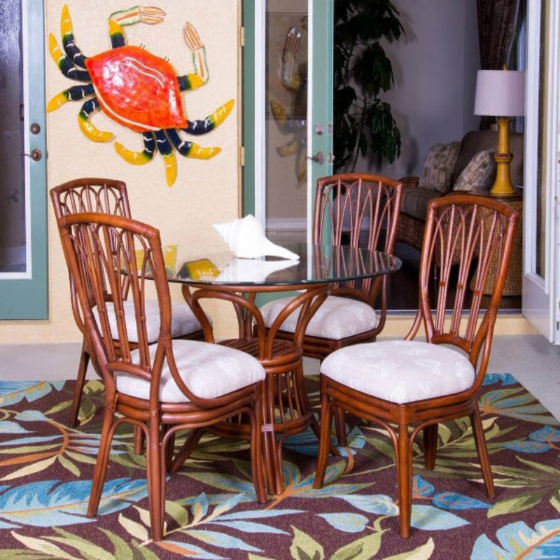 Alexander & Sheridan Cuba Rattan Indoor 4-Person Armless Dining Set with Cushions