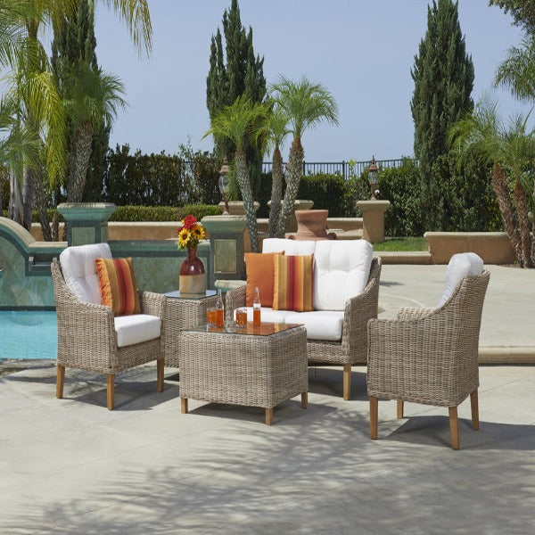 Forever Patio 5 Piece Carlisle Loveseat Set with Woven Tables (Toss Pillows Not Included)
