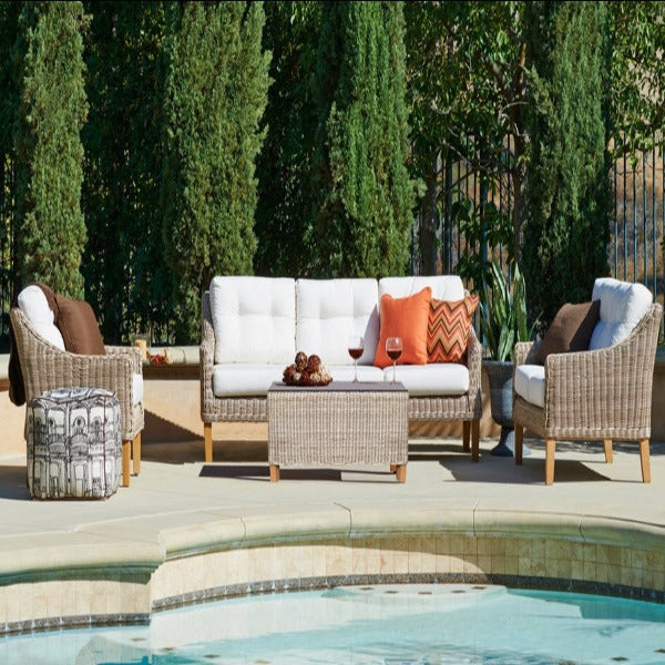Forever Patio 4 Piece Carlisle Sofa Set with Woven Coffee Table (Toss Pillows and End Table Sold Separately)