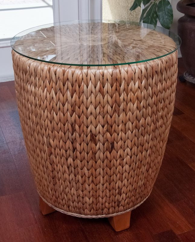 Alexander & Sheridan Key Largo Rattan Indoor Round End Table With Glass