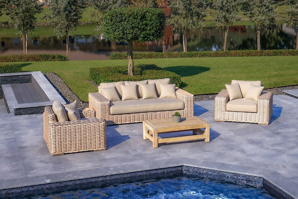 OUTSY Lana 4-Piece Outdoor Wicker Furniture Set in Brown with Wicker Coffee Table