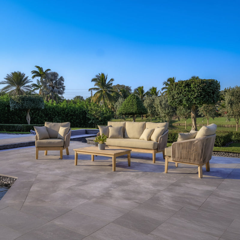 OUTSY Eve 4-Piece Outdoor and Backyard Wood, Aluminum and Rope Furniture Set -side view