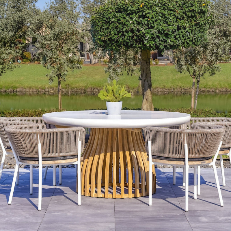 OUTSY Melina Outdoor Wood, Aluminum and Rope Dining Chair, White Legs (Set Of 2) - with table
