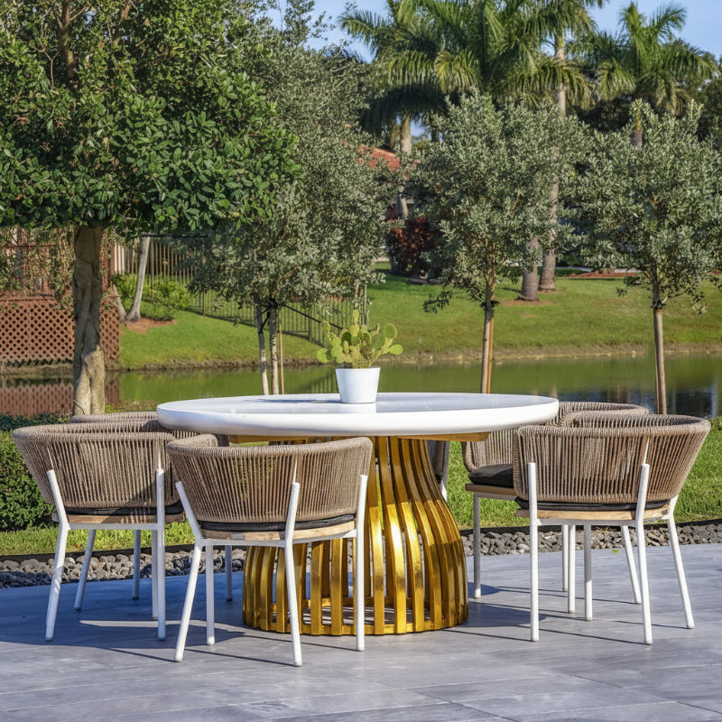 OUTSY Melina Outdoor Wood, Aluminum and Rope Dining Chair, White Legs (Set Of 2) - side view