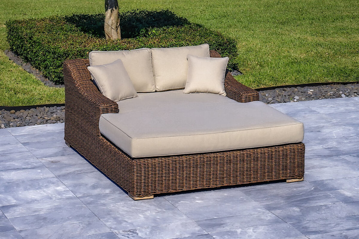 OUTSY Milo 79 X 59 Inch Outdoor Wicker Aluminum Frame Extra Large Double Sun Lounger in Brown -left side view
