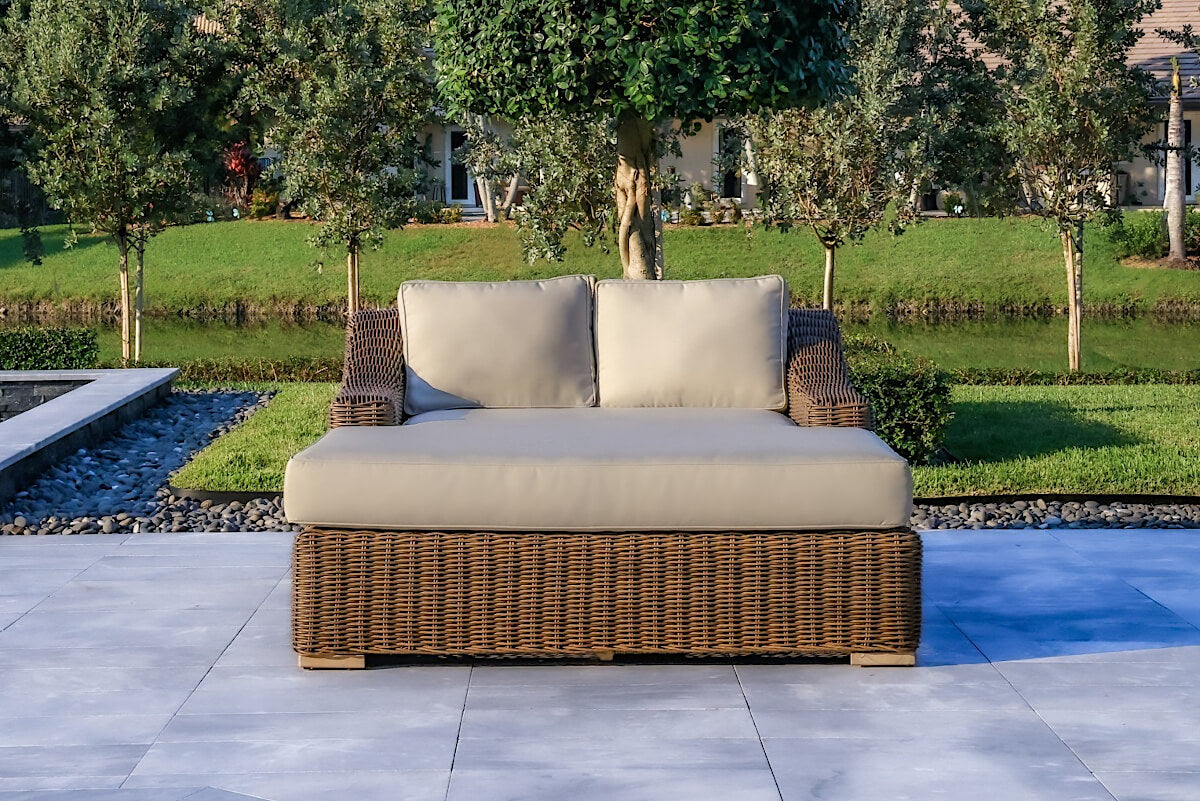 OUTSY Milo 79 X 59 Inch Outdoor Wicker Aluminum Frame Extra Large Double Sun Lounger in Brown -front view
