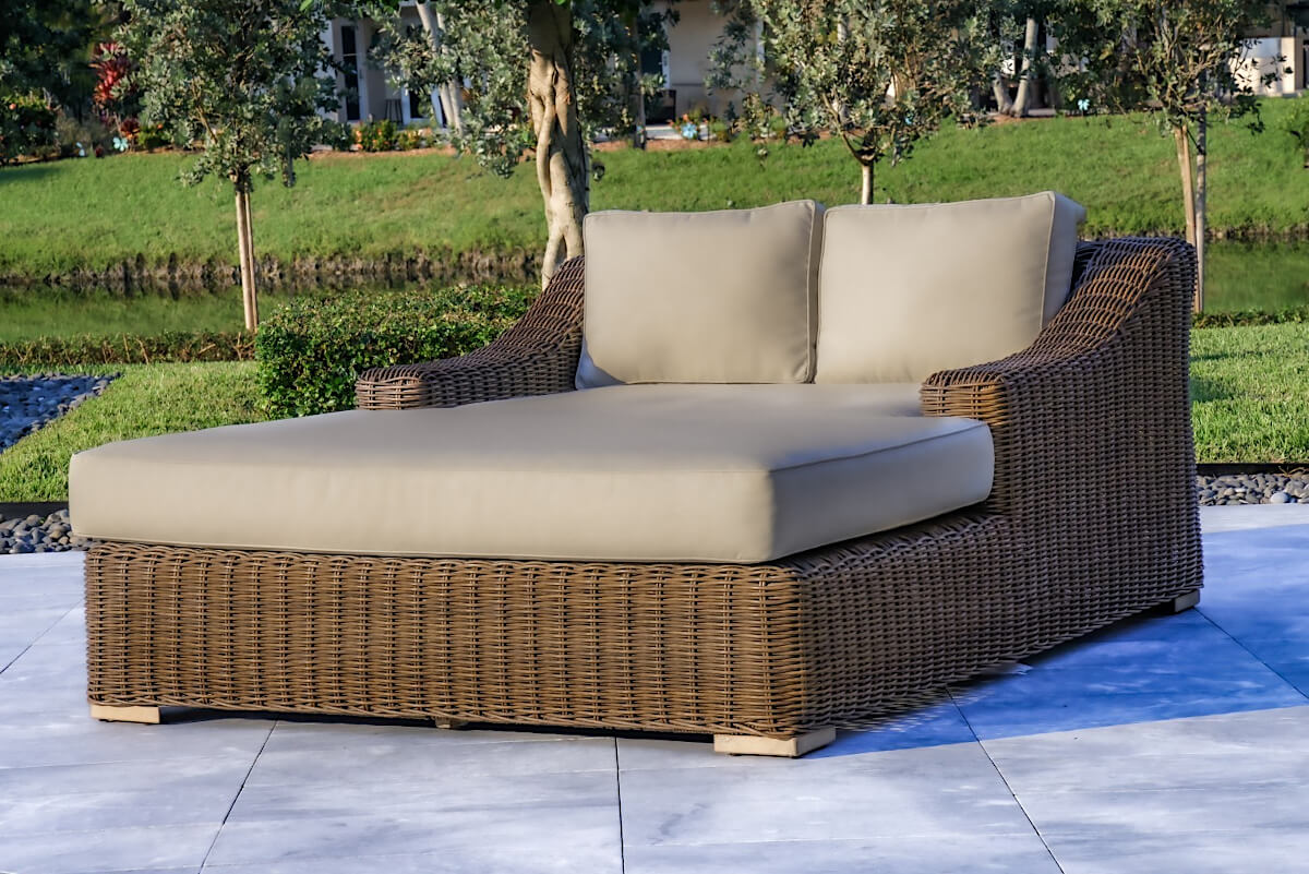 OUTSY Milo 79 X 59 Inch Outdoor Wicker Aluminum Frame Extra Large Double Sun Lounger in Brown -right side view