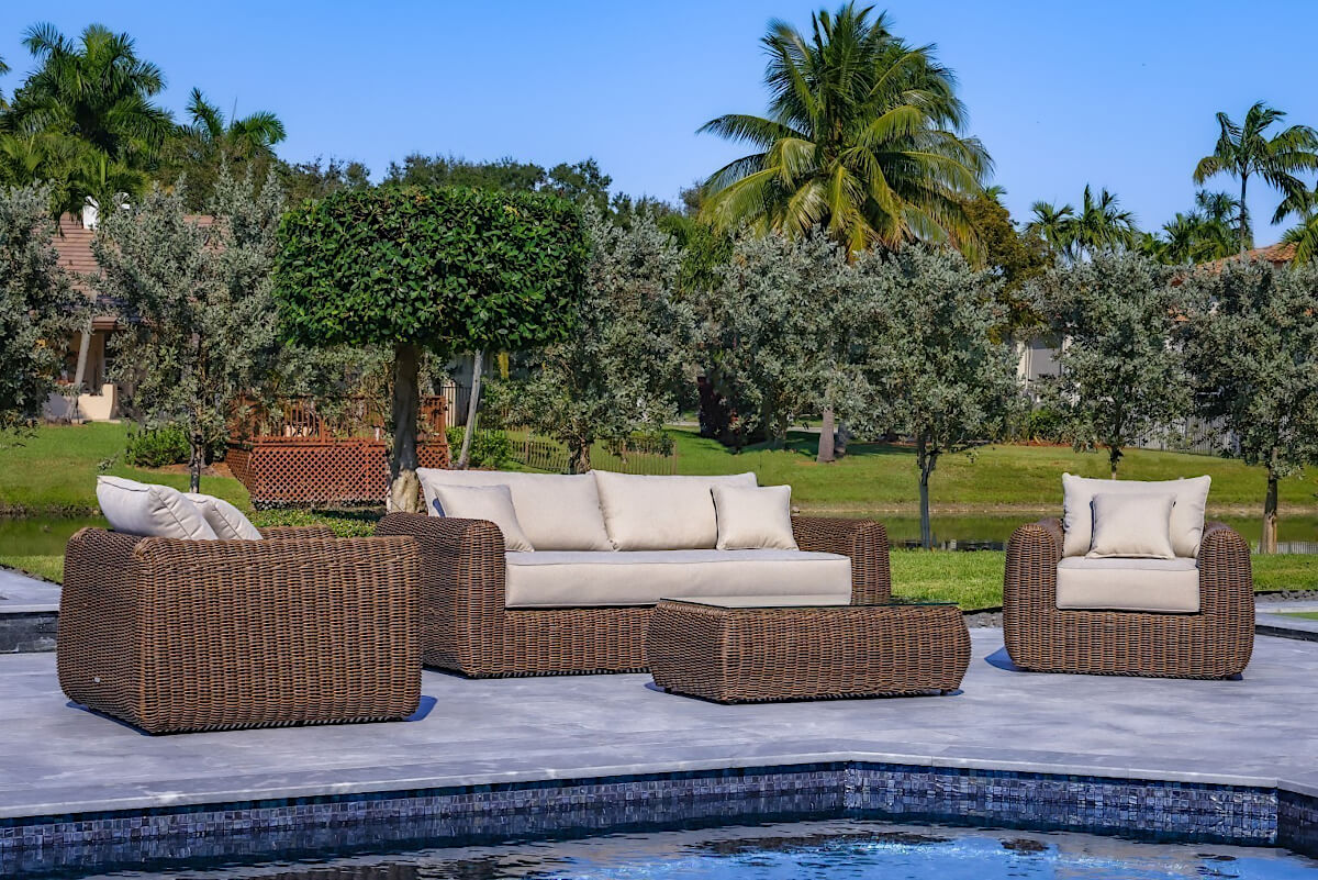 OUTSY Milo LUX 4-Piece Outdoor and Backyard Extra Deep Seating Wicker Aluminum Frame Furniture Set with Wicker Coffee Table in Brown - right side view