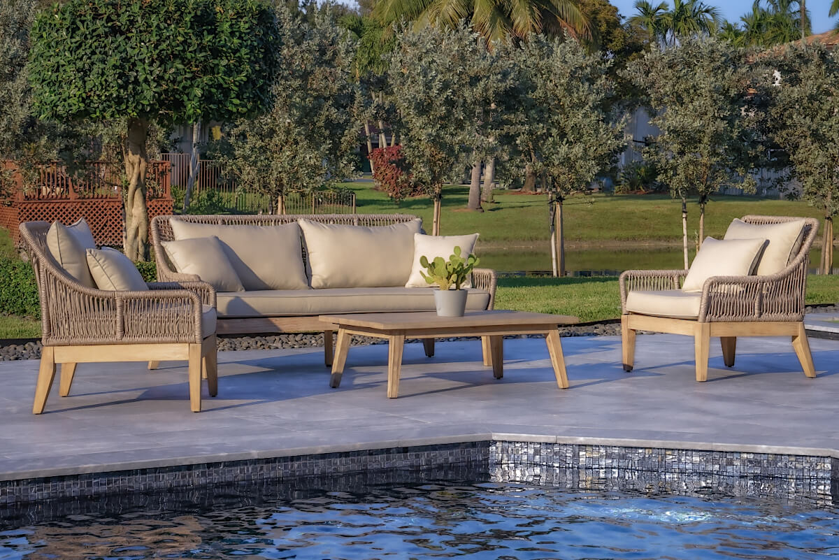 OUTSY Solana 4-Piece Outdoor and Backyard Wood, Aluminum and Rope Furniture Set - right side view