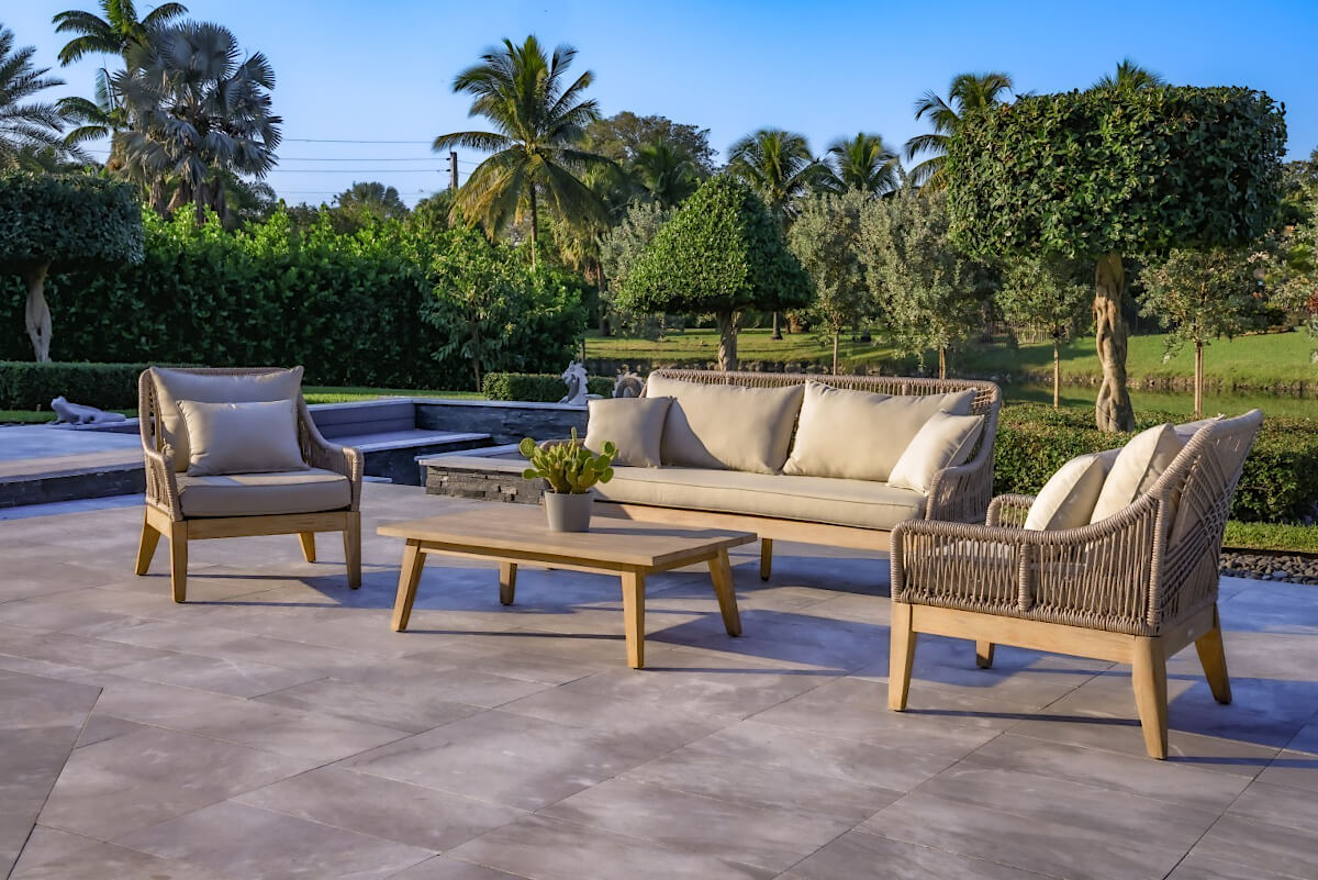 OUTSY Solana 4-Piece Outdoor and Backyard Wood, Aluminum and Rope Furniture Set - left side view