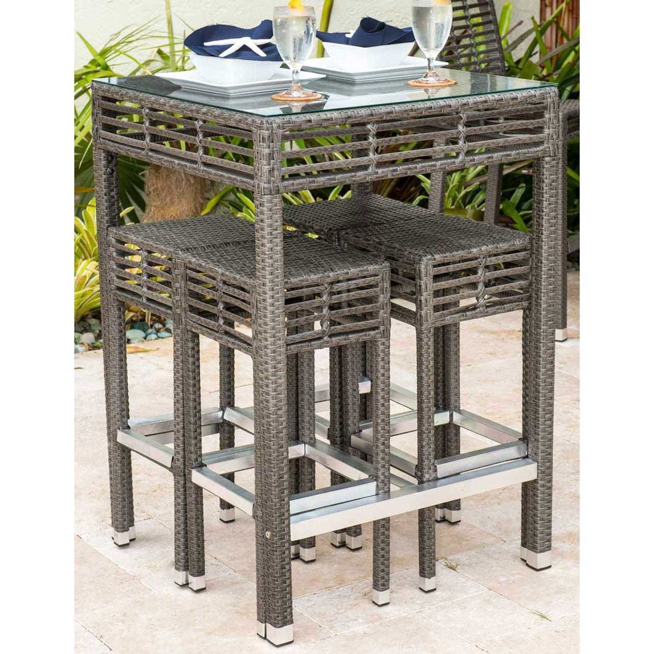 Panama Jack Graphite Square Pub Table with Glass