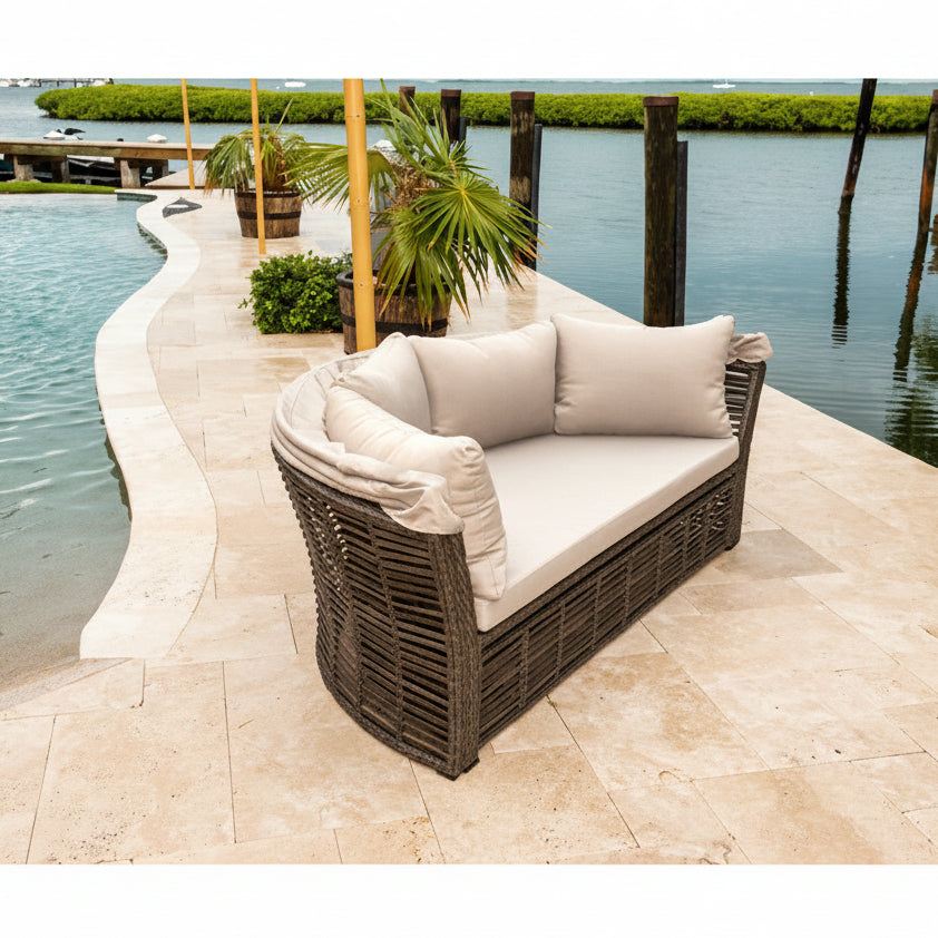 Panama Jack Graphite Wicker Aluminum Outdoor Canopy Daybed with Cushions