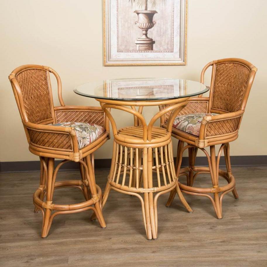 Alexander & Sheridan Seaside Rattan Indoor 3 Piece Counter Height Table Set