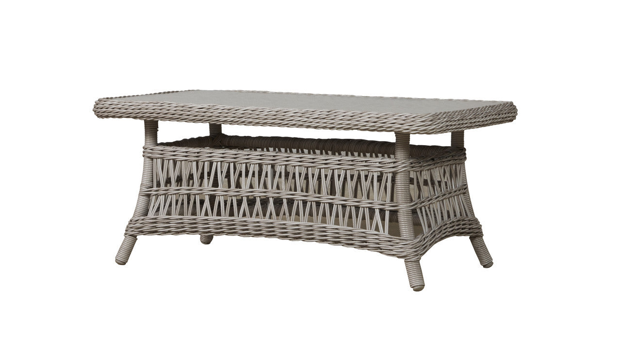 Lloyd Flanders Mackinac 44" Rectangle Cocktail Table With Woven Top And Glass