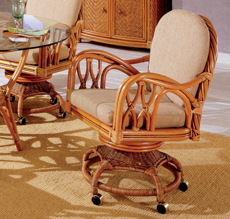 South Sea Rattan New Twist Indoor Swivel Caster Dining Chair