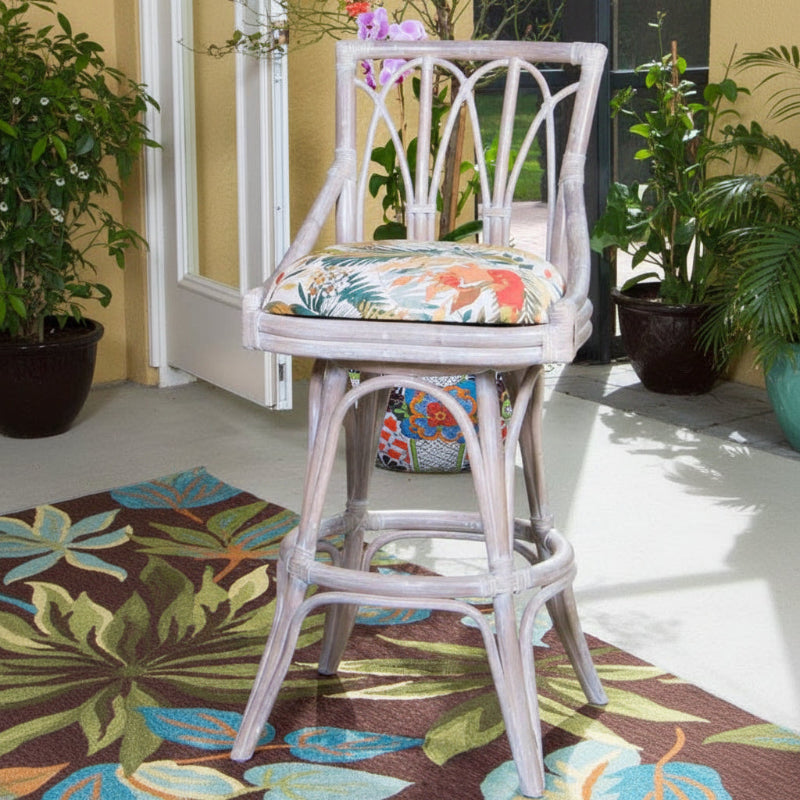 Alexander & Sheridan Cuba 30" Rattan Indoor Armless Bar Stool with Cushion