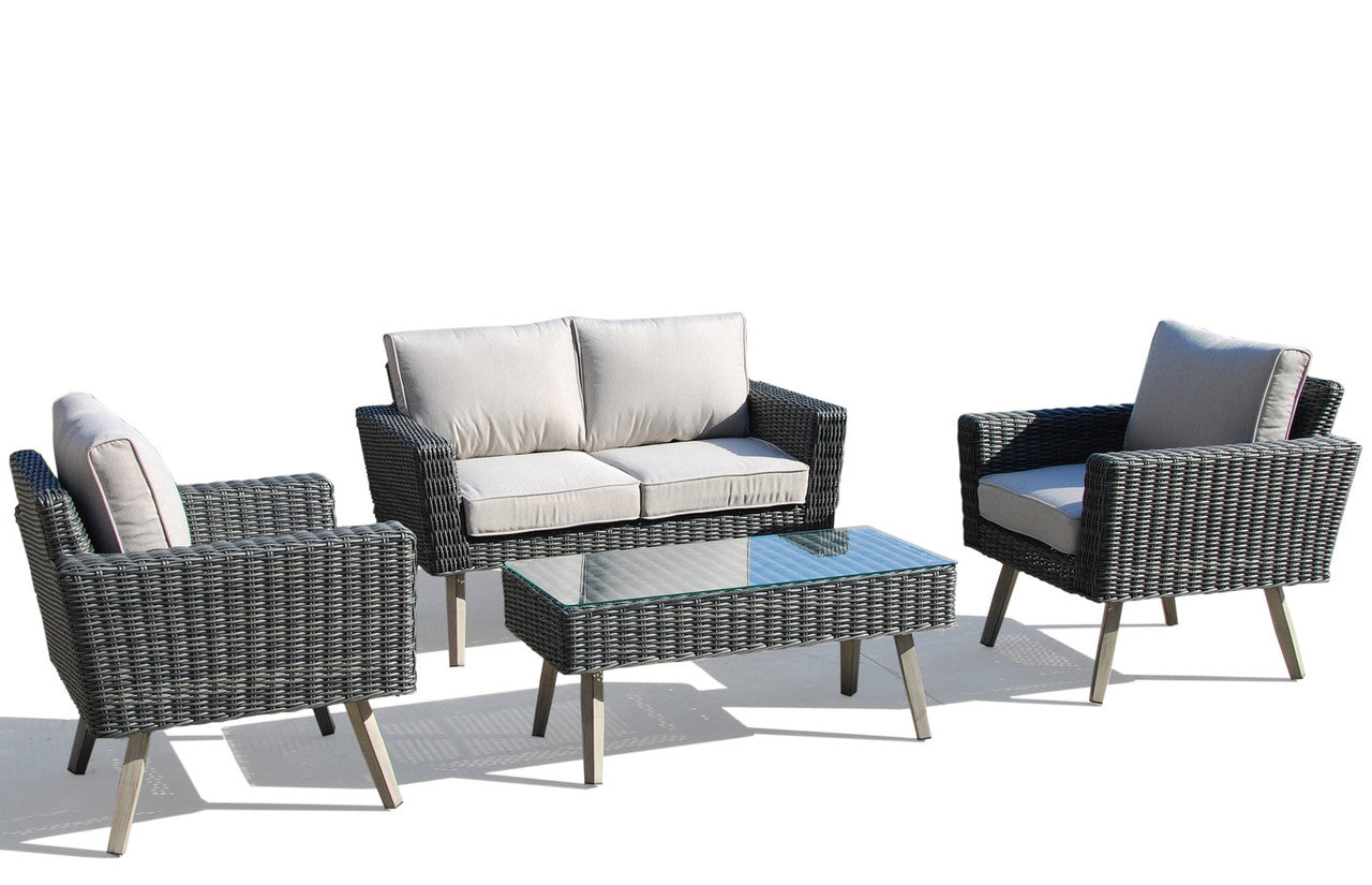 Alfresco Home Castlewood Wicker Aluminum Conversation Group w/ Sunbrella Cushions