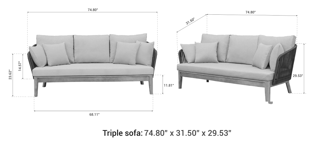 OUTSY Eve triple sofa dimensions