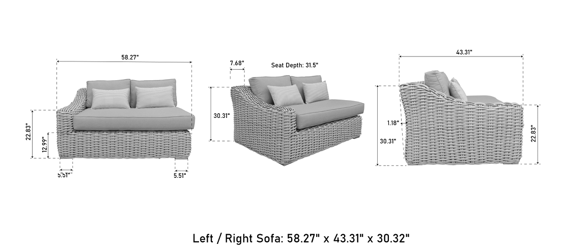 OUTSY Alejandra 6-Piece Outdoor Wicker Furniture Set with Coffee Table in White/Grey