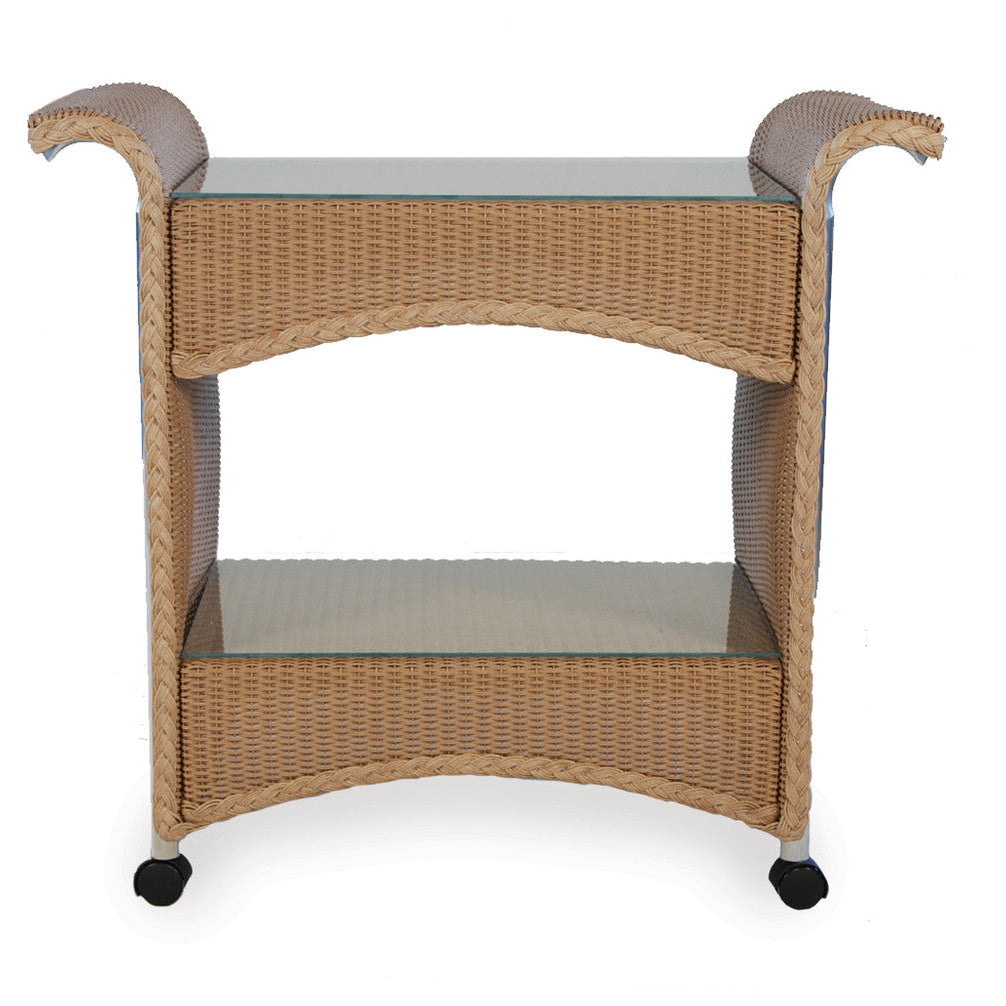 Lloyd Flanders Loom Wicker Outdoor Castered Bar Cart