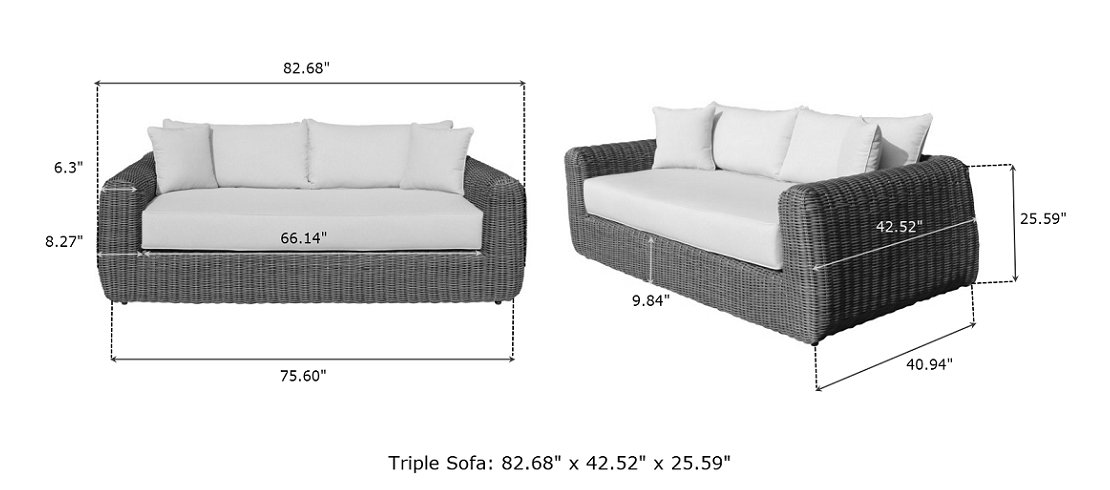 OUTSY Milo triple sofa dimensions