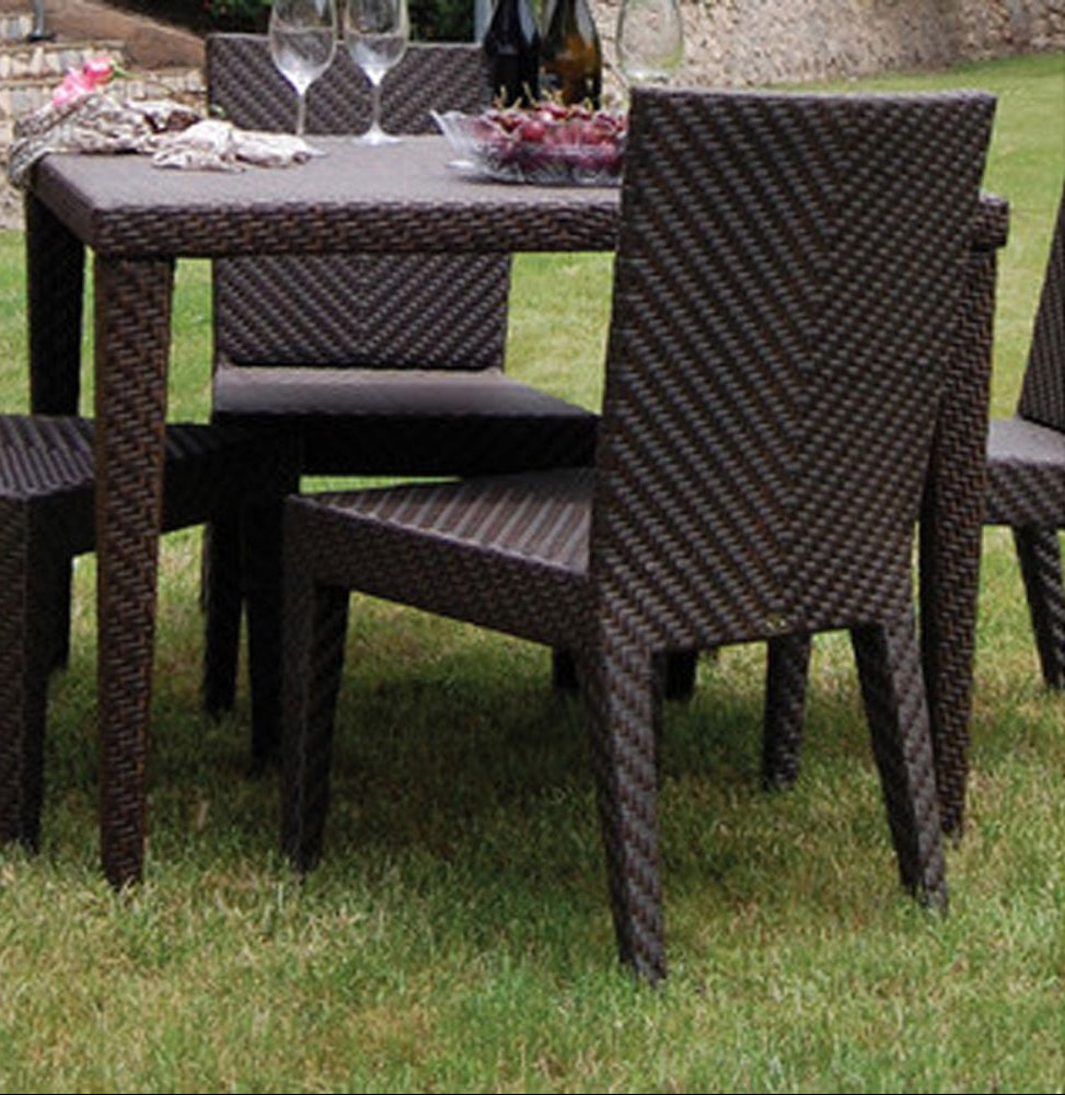 Hospitality Rattan Atlantis Wicker Outdoor 4-Person Square Dining Side Chair Set with Cushions